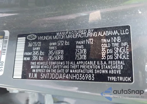 2022 Hyundai Santa Cruz Sel Premium из США, поврежденный, VIN 5NTJDDAF4NH036983